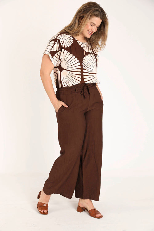 Pantalon large en viscose uni effet plissé-Paprika-5