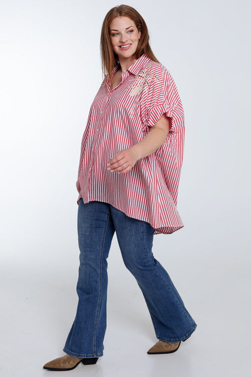 Oversized gestreifte Baumwollbluse mit Stickereien-Paprika-9