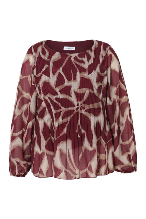 Blouse plissée imprimé graphique-Paprika-10