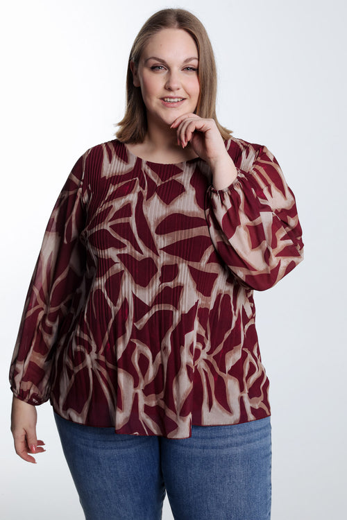 Blouse plissée imprimé graphique-Paprika-1