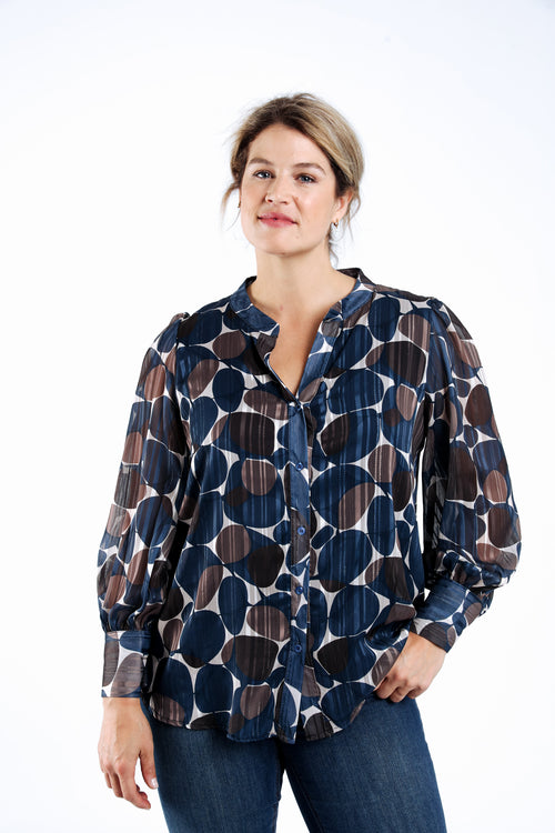Bedruckte Bluse mit Folienrundungen-Paprika-2