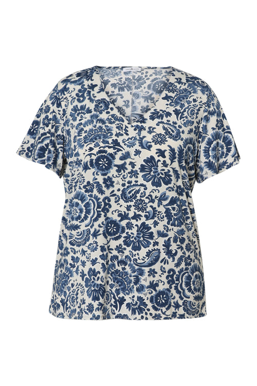 T-shirt en maille froide imprimé floral bicolore-Paprika-10