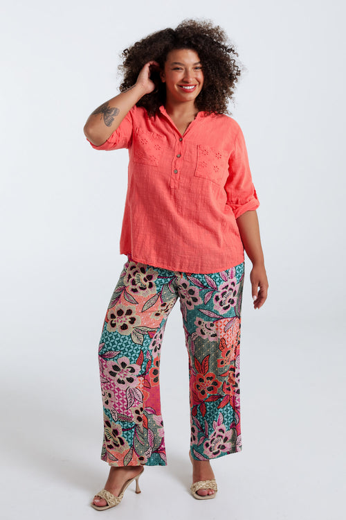 Bluse aus einfarbigem Baumwollvoile-Paprika-9