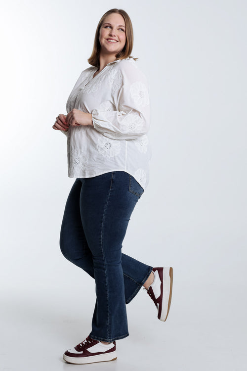 Bluse aus einfarbiger Baumwolle mit Stickereiblumen-Paprika-8