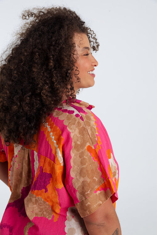 Bluse aus bedruckter Baumwolle mit Blumenmuster-Paprika-3
