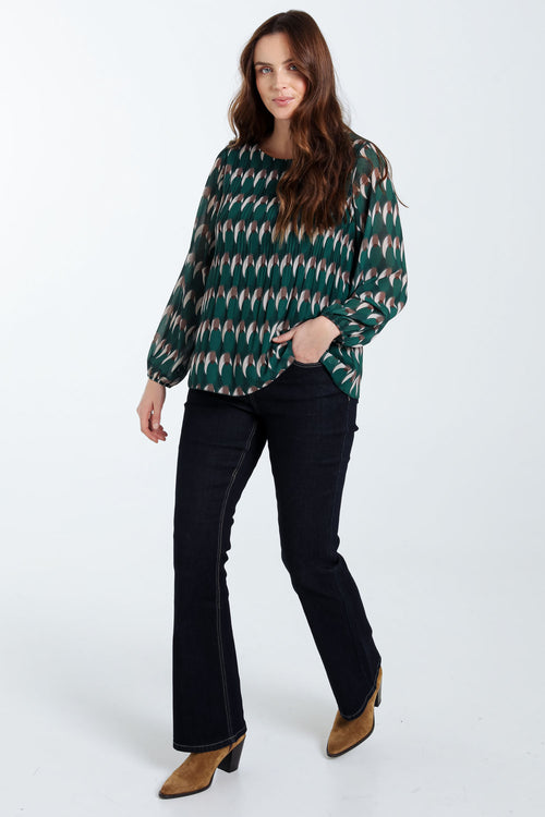 Blouse plissée imprimé graphique-Paprika-9