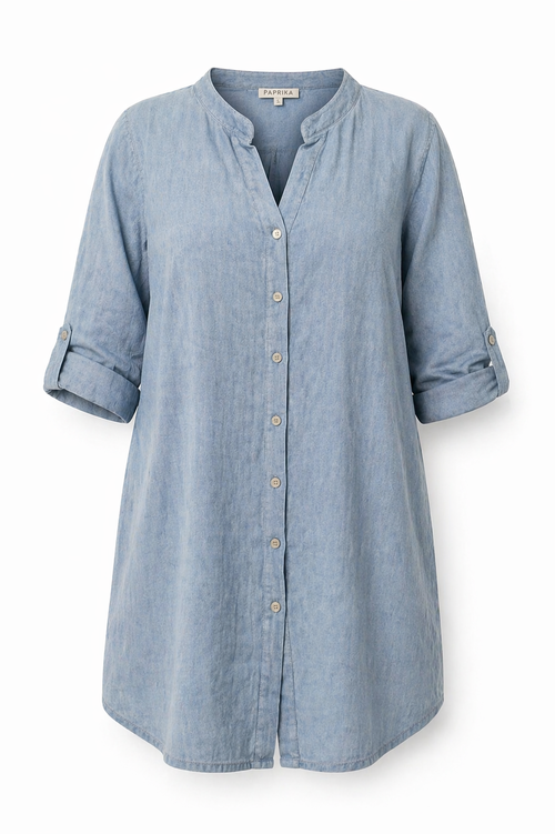 Chemise longue en gaze de coton unie-Paprika-1