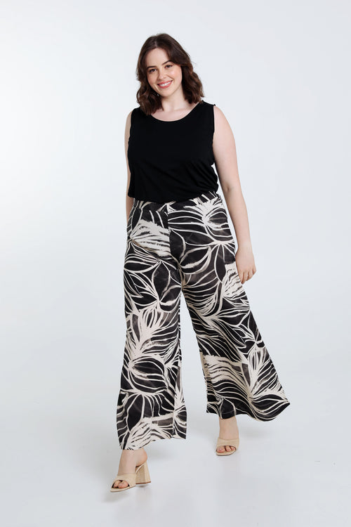 Weit geschnittene Viskosehose mit gezeichnetem Blumenmuster-Paprika-6