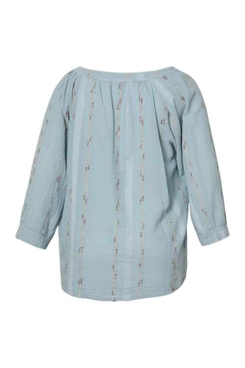 Blouse en coton unie avec détail multicolore-Paprika-11