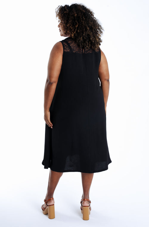 Einfarbiges langes Kleid mit Spitze-Paprika-2