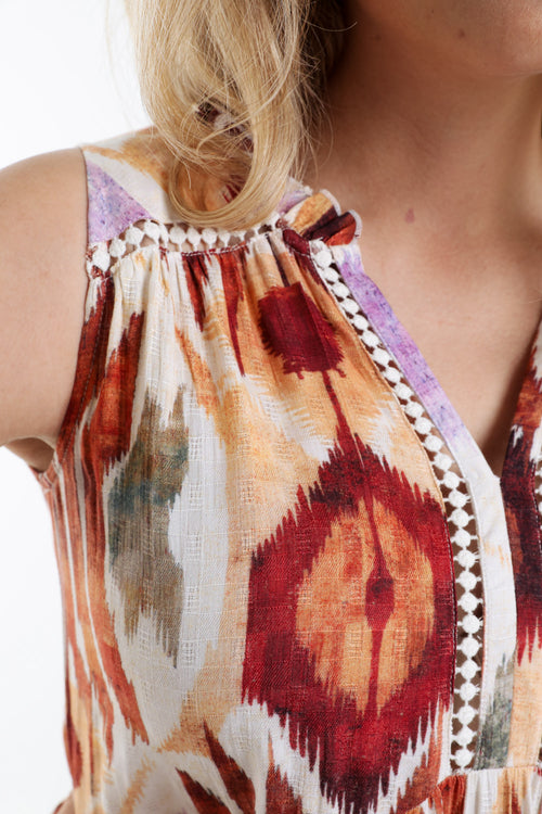 Langes Kleid aus bedruckter Viskose im Ethnostil-Paprika-5