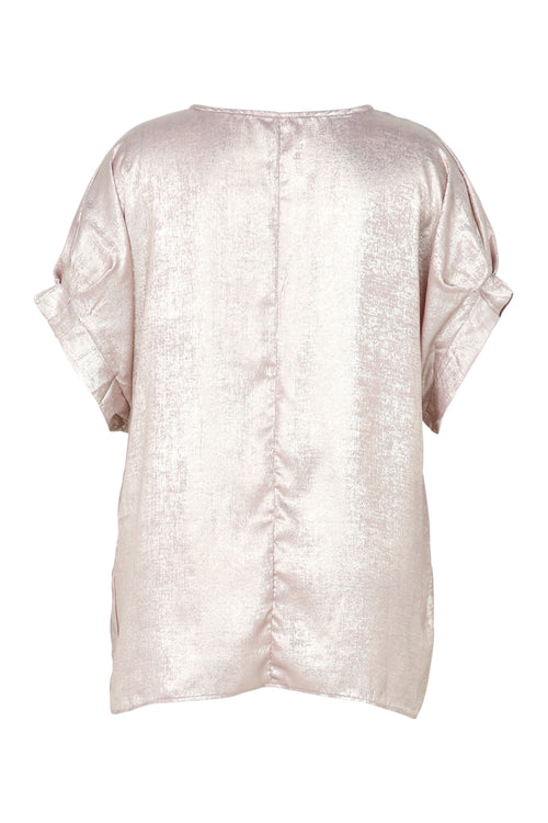 Unifarbene, glänzende Bluse mit Ballonärmeln-Paprika-11