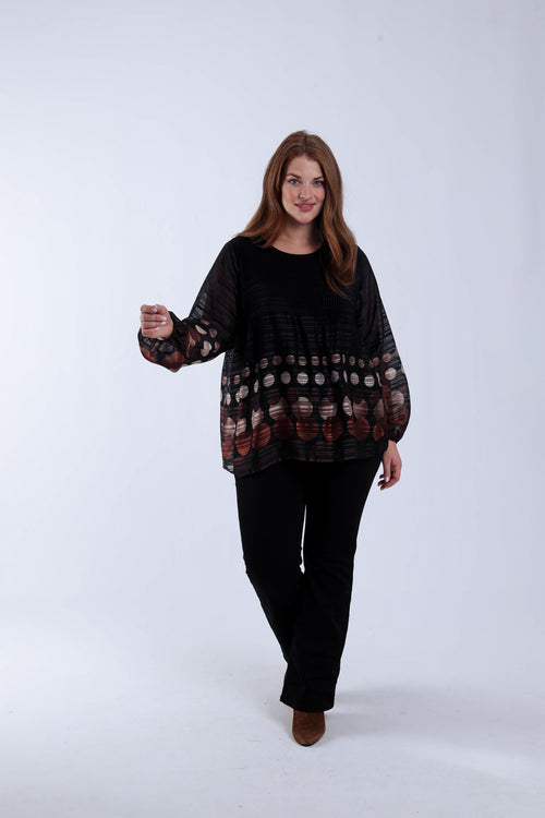 Plissierte Bluse mit Runddruck-Paprika-6