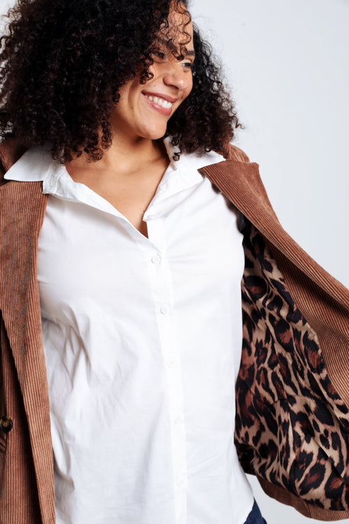 Kurzer, unifarbener Blazer aus Samt mit Animal-Print-Futter-Paprika-5