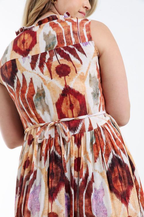 Langes Kleid aus bedruckter Viskose im Ethnostil-Paprika-3