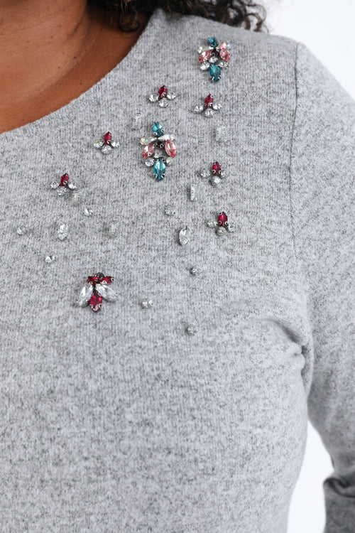 Uni einfarbiges T-Shirt aus warmem Strick mit Schmuckdetail-Paprika-4