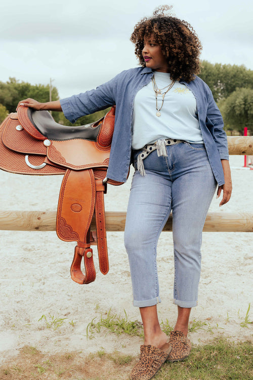 Jeans Louise slim 3/4 avec ceinture fantaisie-Paprika-1
