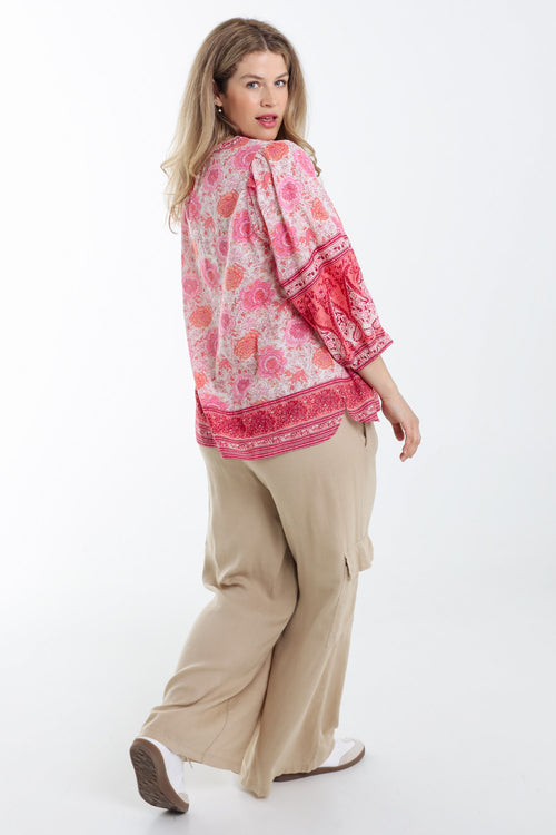Baumwollbluse mit indischen Blumenmuster-Paprika-2