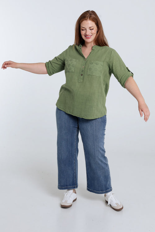 Bluse aus einfarbigem Baumwollvoile-Paprika-8