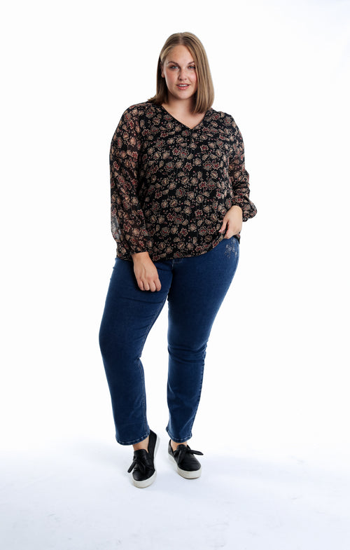 Bluse mit indischem Blumenmuster-Paprika-6