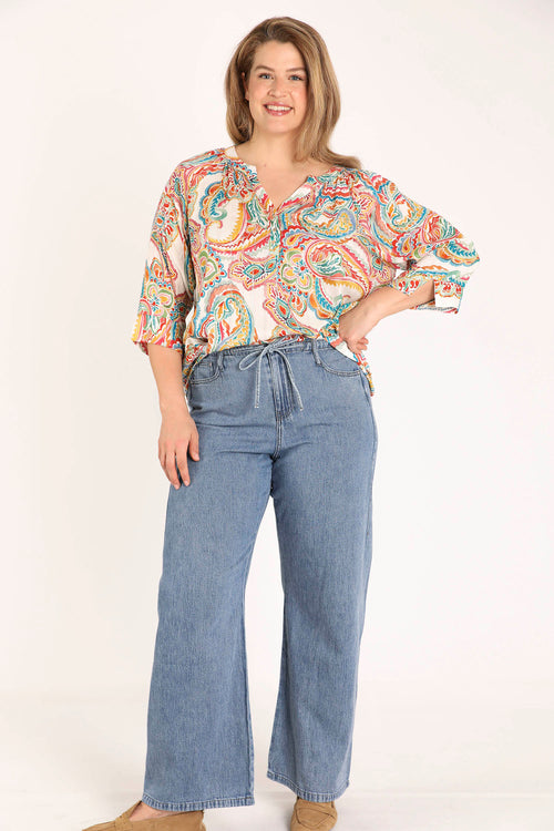 Bluse aus bedrucktem Viskose mit Paisley-Muster-Paprika-7