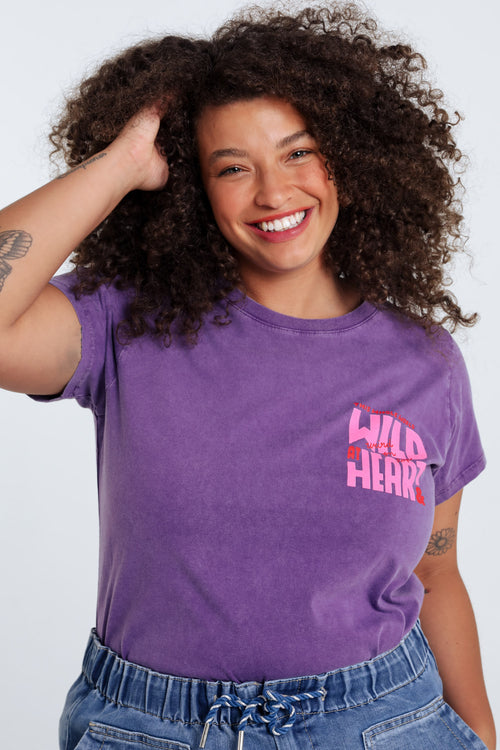 T-Shirt aus einfarbigem Baumwollstoff mit dem Aufdruck Wild heart-Paprika-1