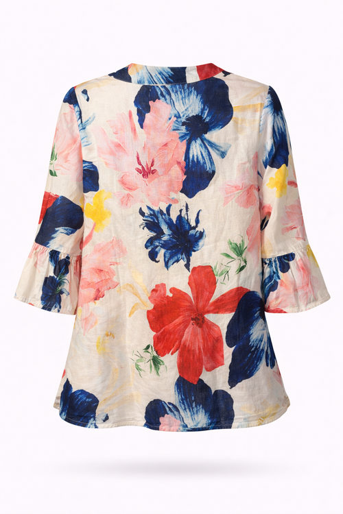 Bluse aus Leinen und Viskose mit Blumenmuster-Paprika-2