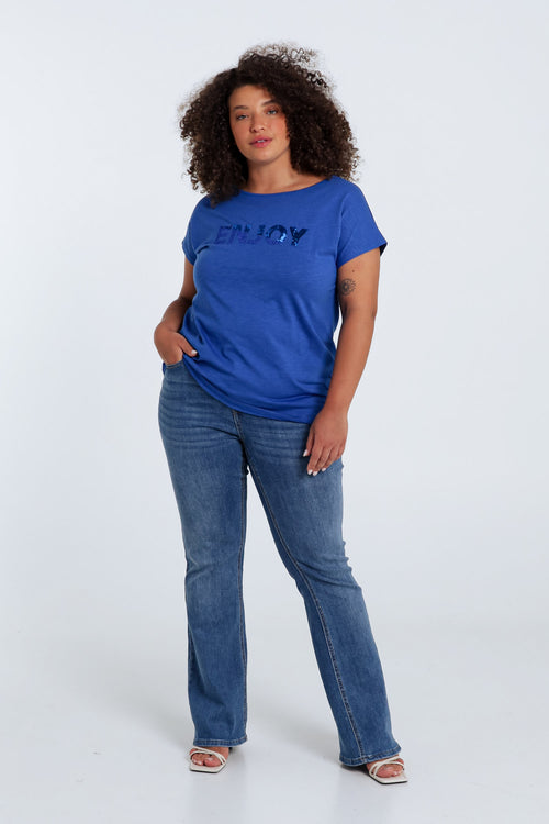 Einfarbiges T-Shirt mit Enjoy-Stickerei und Pailletten-Paprika-8