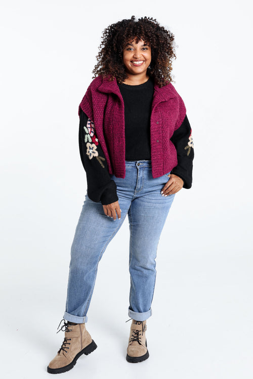 Kurze, unifarbene, ärmellose Strickjacke mit Stehkragen-Paprika-10