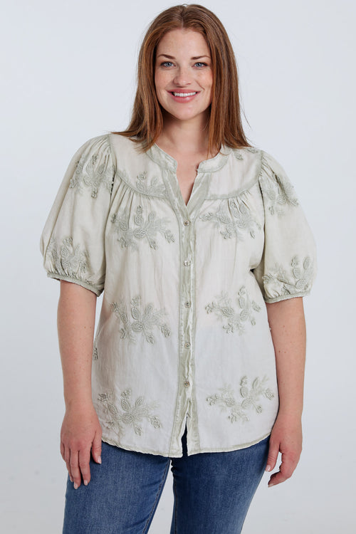 Baumwollbluse mit gestickten Blumen-Paprika-1