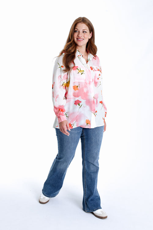 Bluse aus bedrucktem Viskose mit Blumenmuster-Paprika-9