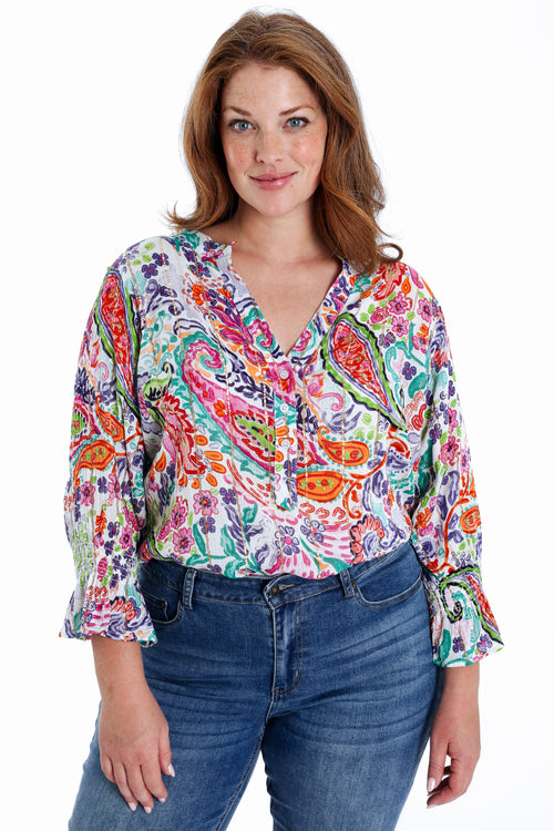 Blouse en viscose imprimé cachemire avec lurex-Paprika-1