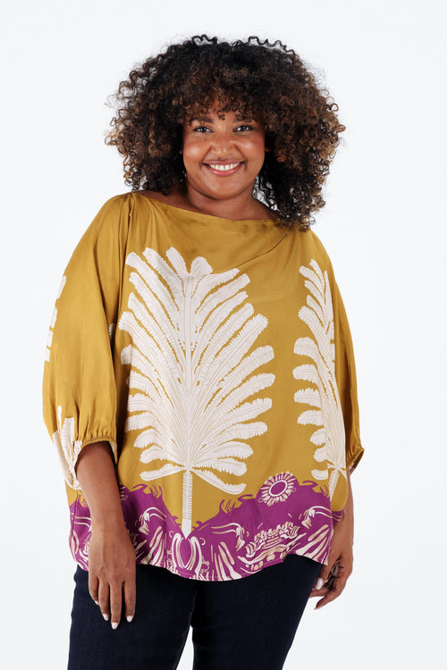 Bluse aus Viskose mit Palmenmuster-Paprika-2