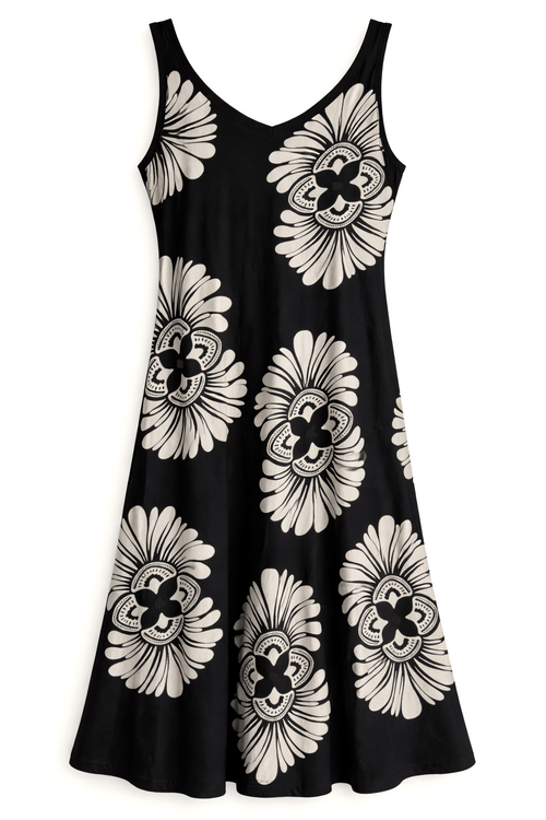 Robe longue en viscose imprimé tropical-Paprika-1