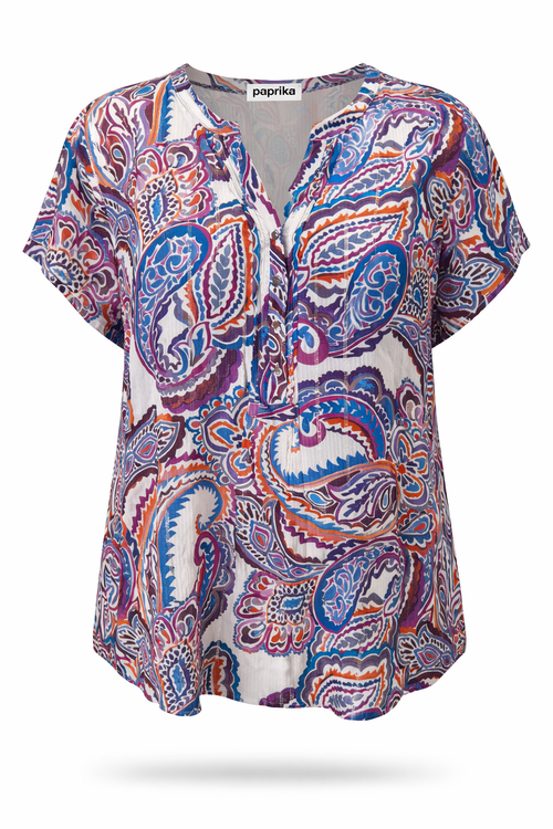 Blouse en viscose imprimé cachemire-Paprika-1