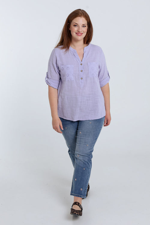 Bluse aus einfarbigem Baumwollvoile-Paprika-7