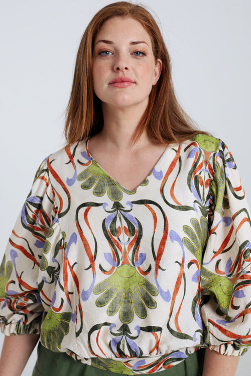 Bluse aus bedruckter Viskose mit Blumenmuster-Paprika-6