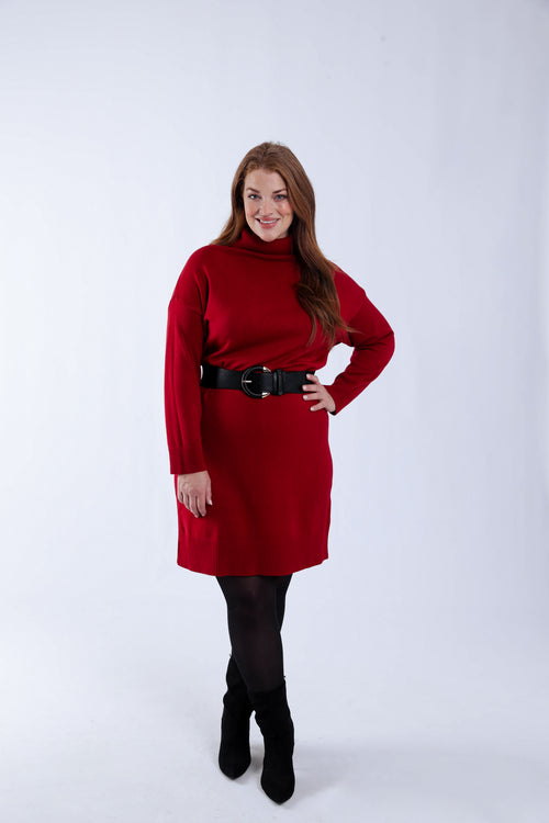 Einfarbiger Strickkleid-Paprika-6