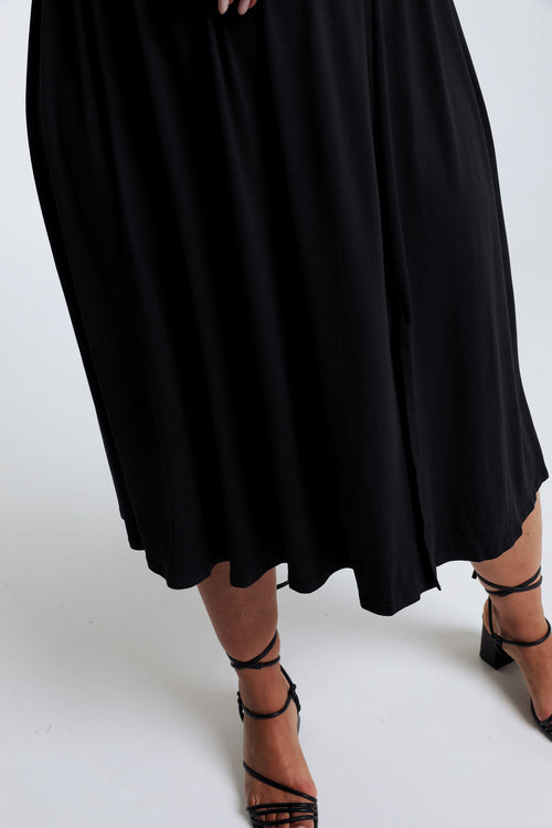 Halblanger, unifarbener Rock mit Schlitz-Paprika-5