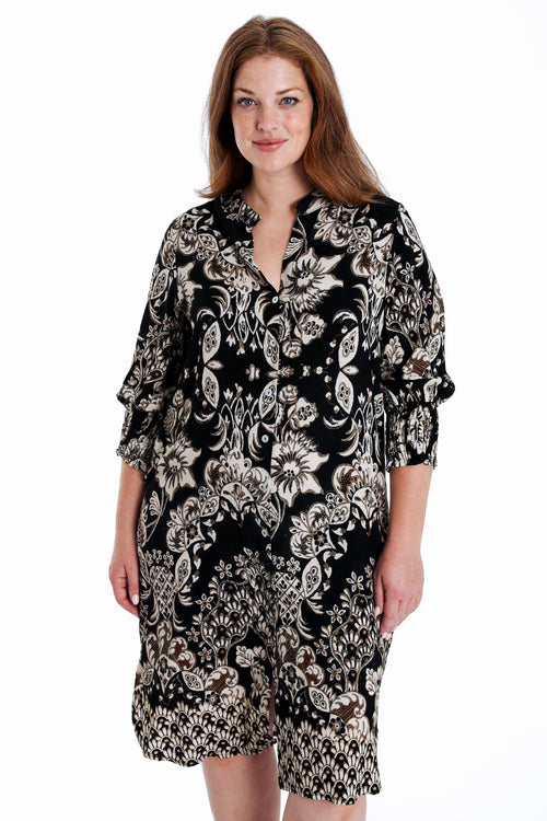 Kurzes Kleid aus bedrucktem Viskose mit Blumenmuster-Paprika-2