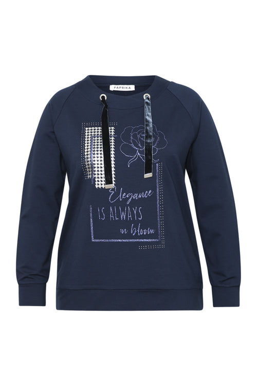 Uni-Fleece-Sweatshirt mit Druck und Strasssteinverzierung-Paprika-1
