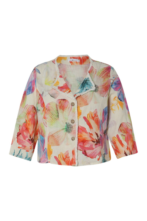 Kurze Jacke aus bedrucktem Leinen mit Blumenmuster-Paprika-1