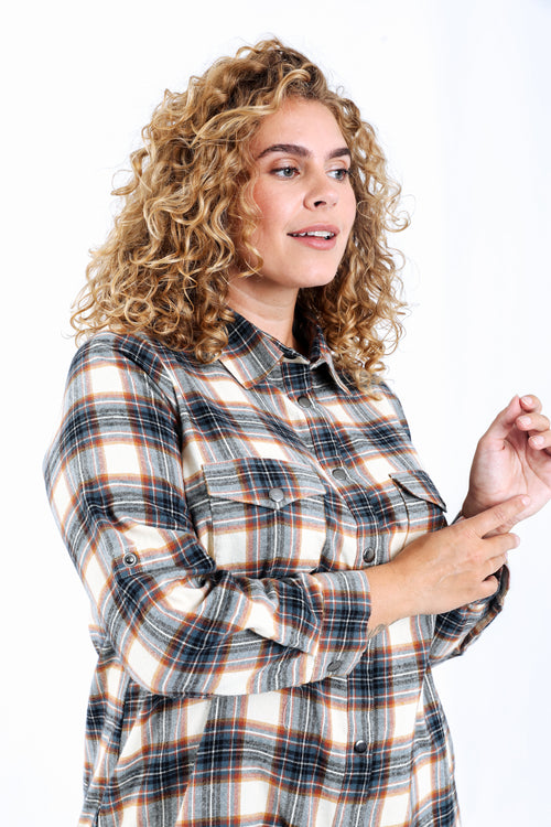 Chemise longue en coton à carreaux-Paprika-4