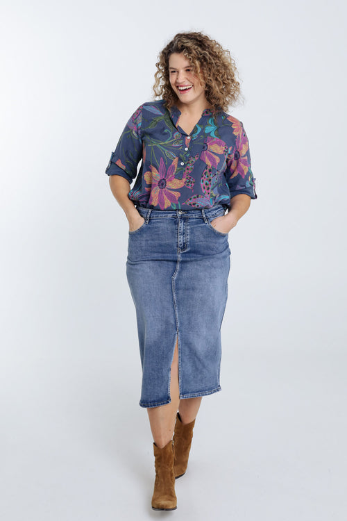 Bluse aus Baumwoll-Gaze mit Blumenmuster-Paprika-9