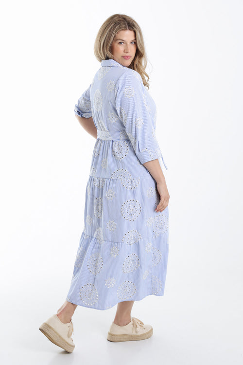 Gestreiftes langes Kleid mit Stickereien-Paprika-2