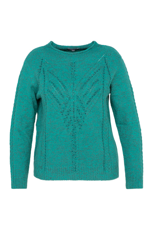 Unifarbener Pullover mit Kabel- und Strassdetails-Paprika-10