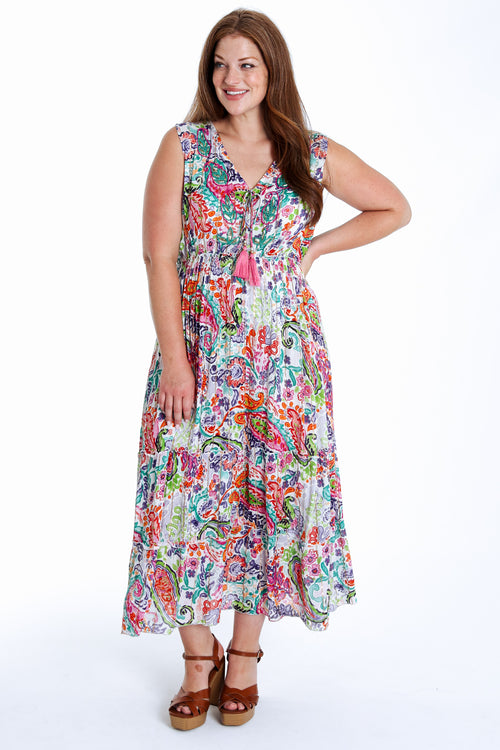 Robe longue en viscose imprimé floral avec lurex-Paprika-8