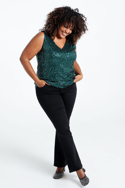 Unifarbenes, gerade geschnittenes Top mit Pailletten-Paprika-8