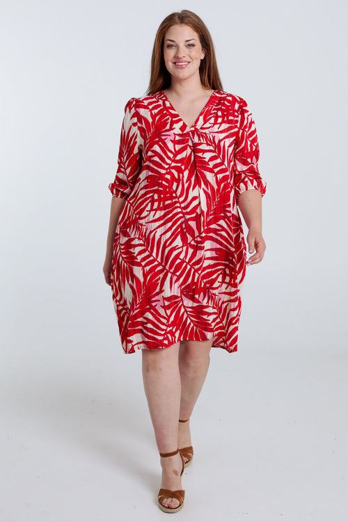Kleid aus Viskose mit Blattdruck-Paprika-7
