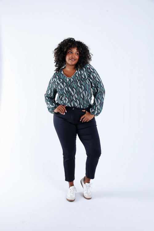 Bluse aus warmem Strick mit grafischem Print-Paprika-6